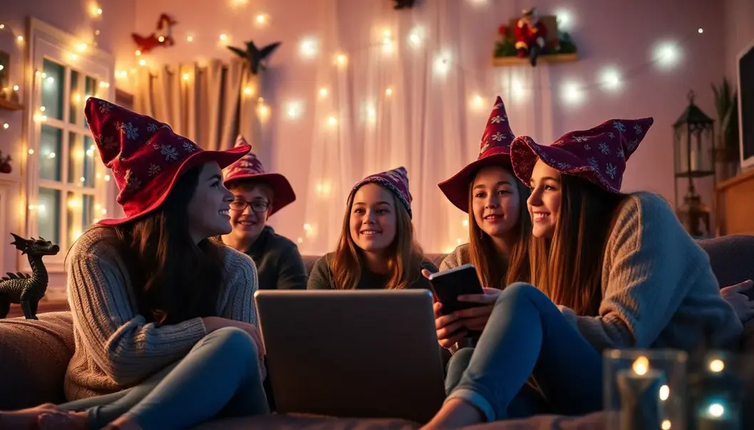 Teens immersed in a fantasy movie adventure.