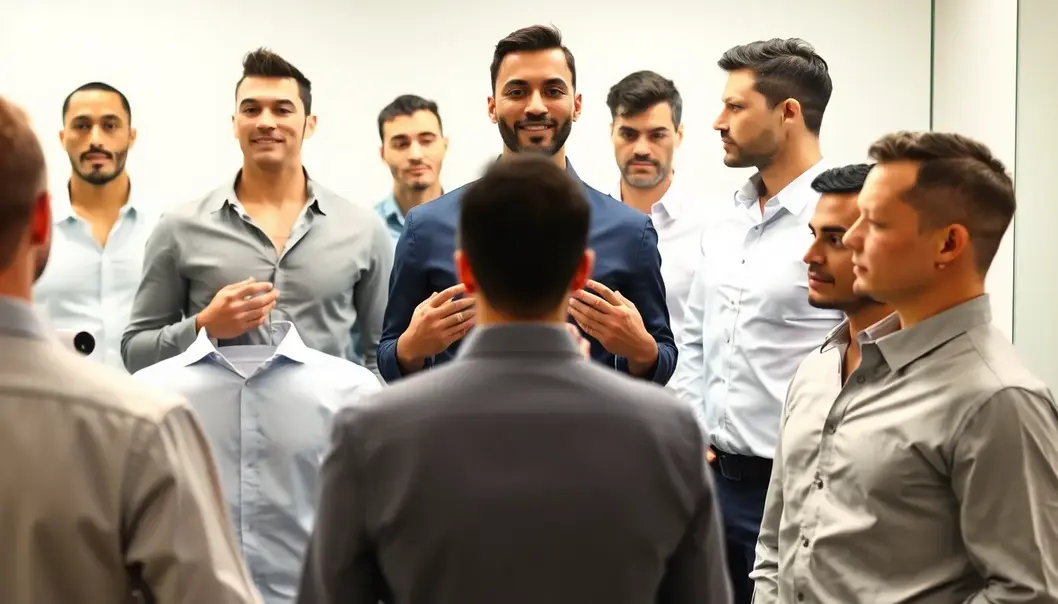 Men exploring different necklines based on body type.